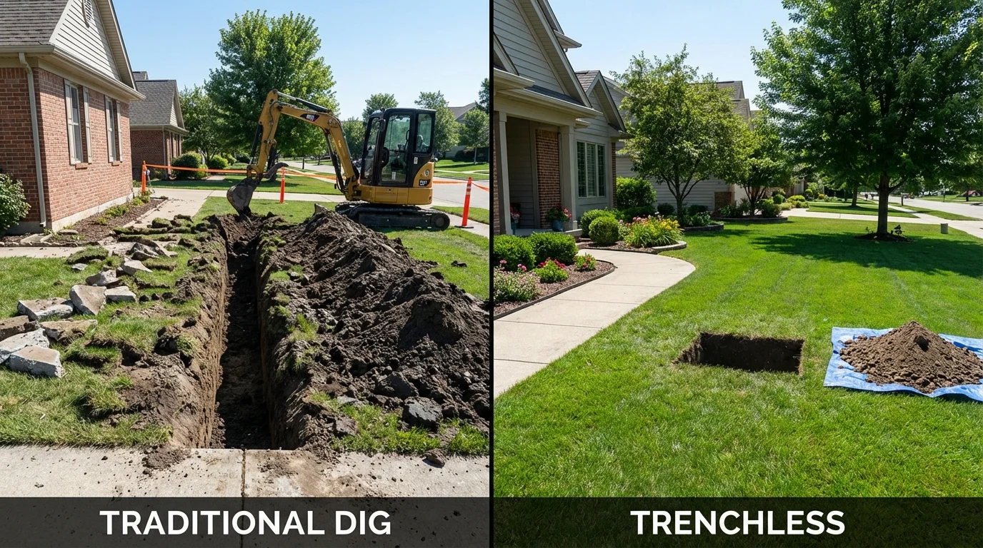 Trenchless sewer repair with minimal yard damage versus traditional excavation in Clover, SC